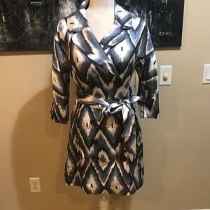 NWT VERTIGO Ikat Eye 3/4 Sleeve Double Breasted Coat Polyester/Cotton-Size M